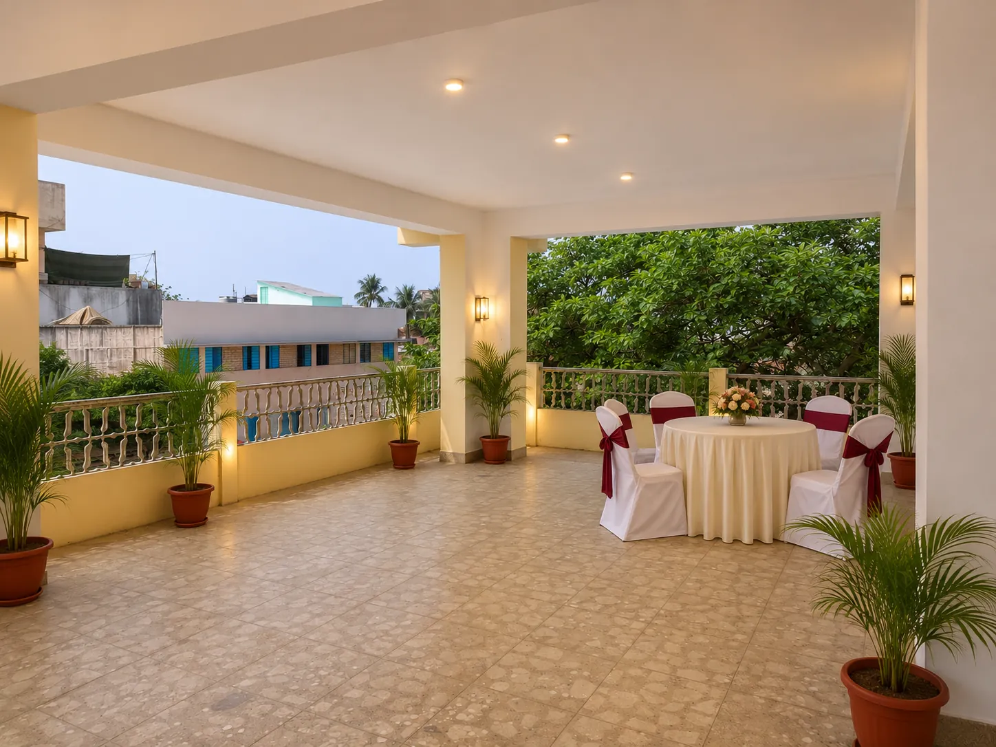 The covered terrace with greenery