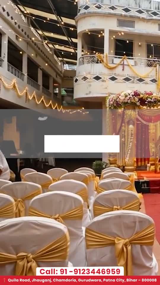 The hall arranged with seating for a ceremony